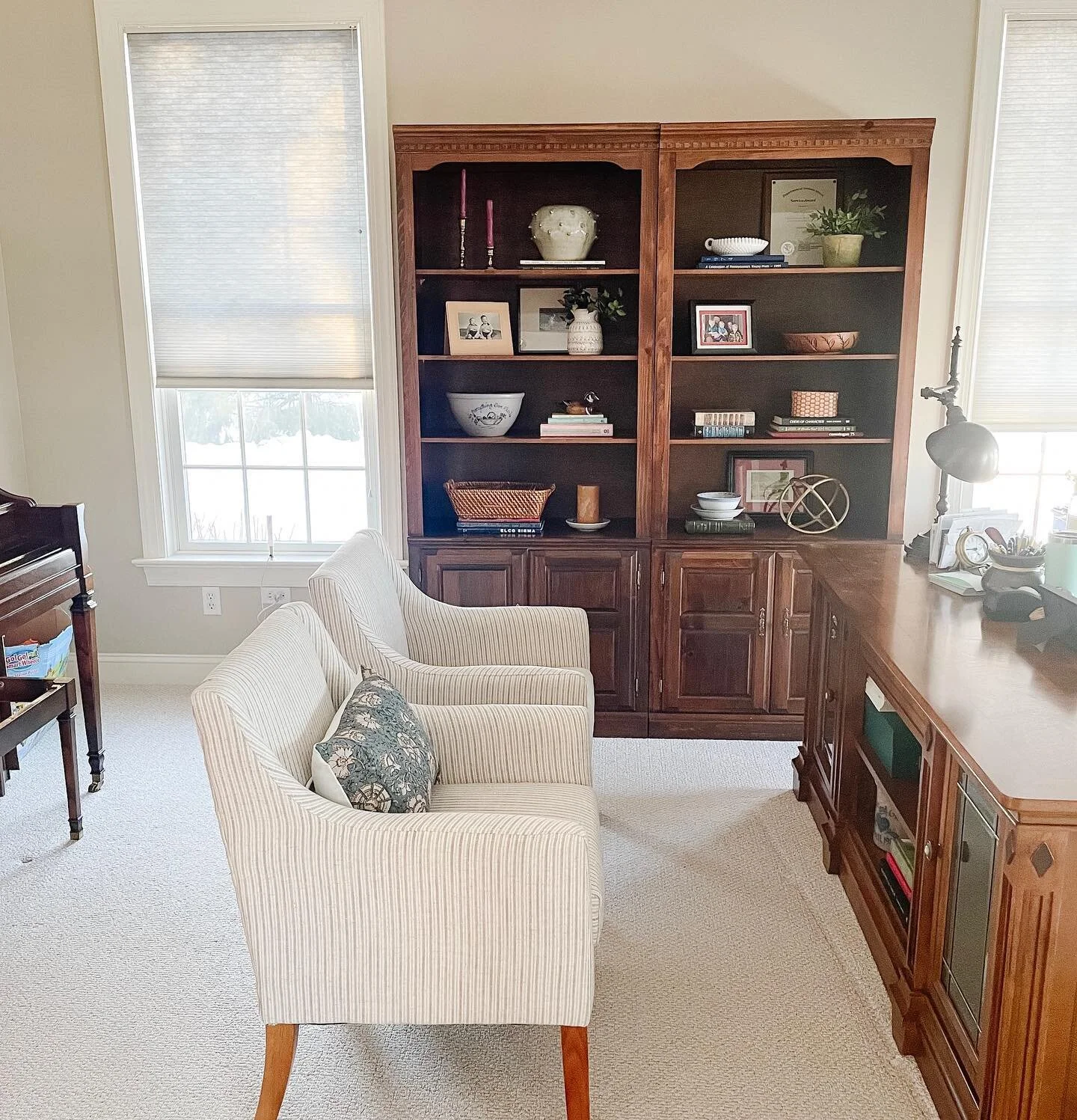 Still waiting on new window treatments, art and lighting but my parents&rsquo; office makeover is coming along nicely! We wanted to reuse as many pieces as possible, but these new chairs from Threshold designed with @studiomcgee and @danielleoakeysho