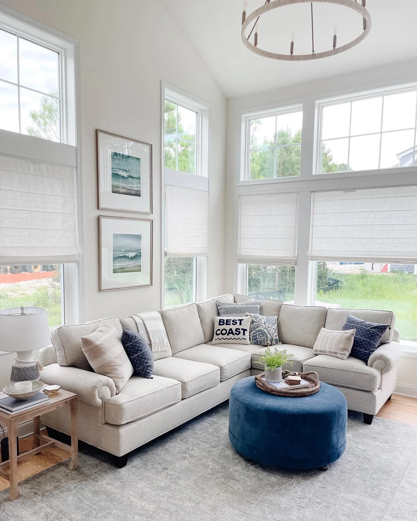 Coastal living room before and after! Swipe 👈🏼