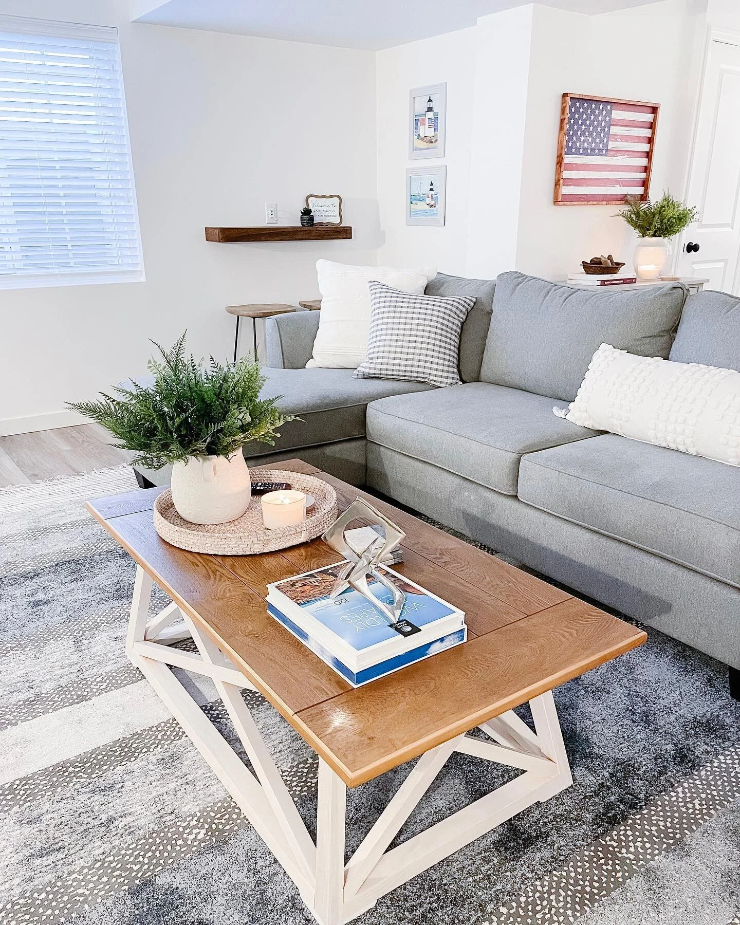 Another before and after of this coastal basement makeover! This client has been a dream&hellip;she knows her aesthetic and style and has let me run with it from there. So thrilled with how this space has come together, just waiting on tables and cha