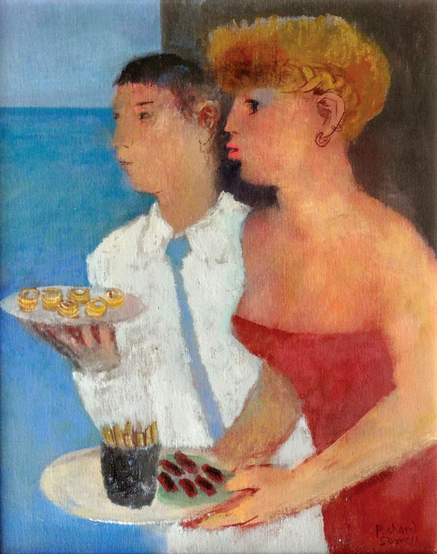 A Restaurant by the Sea , oil, 50x40cm