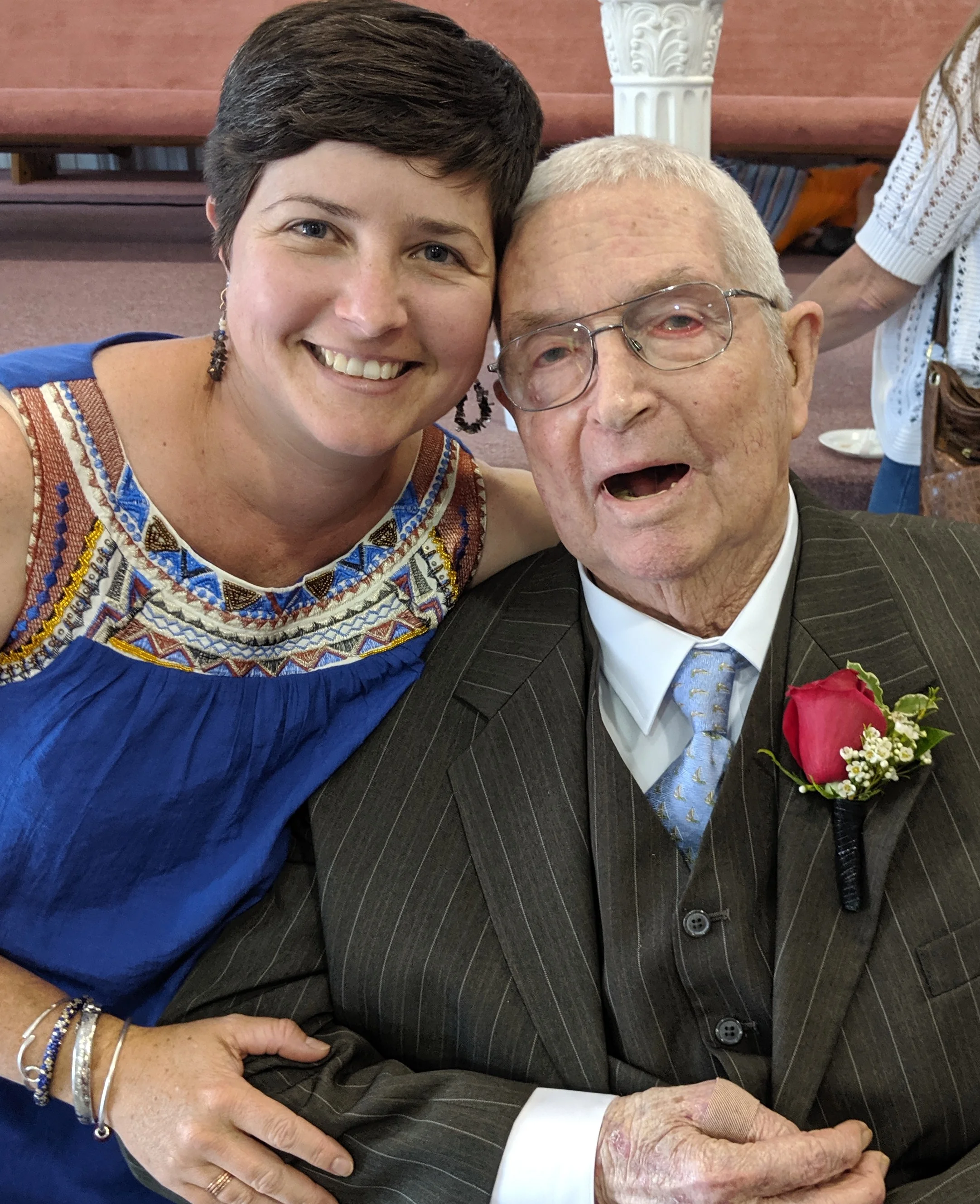 Pawpaw and I at his 90th birthday celebration. He looks great in his suit and tie!
