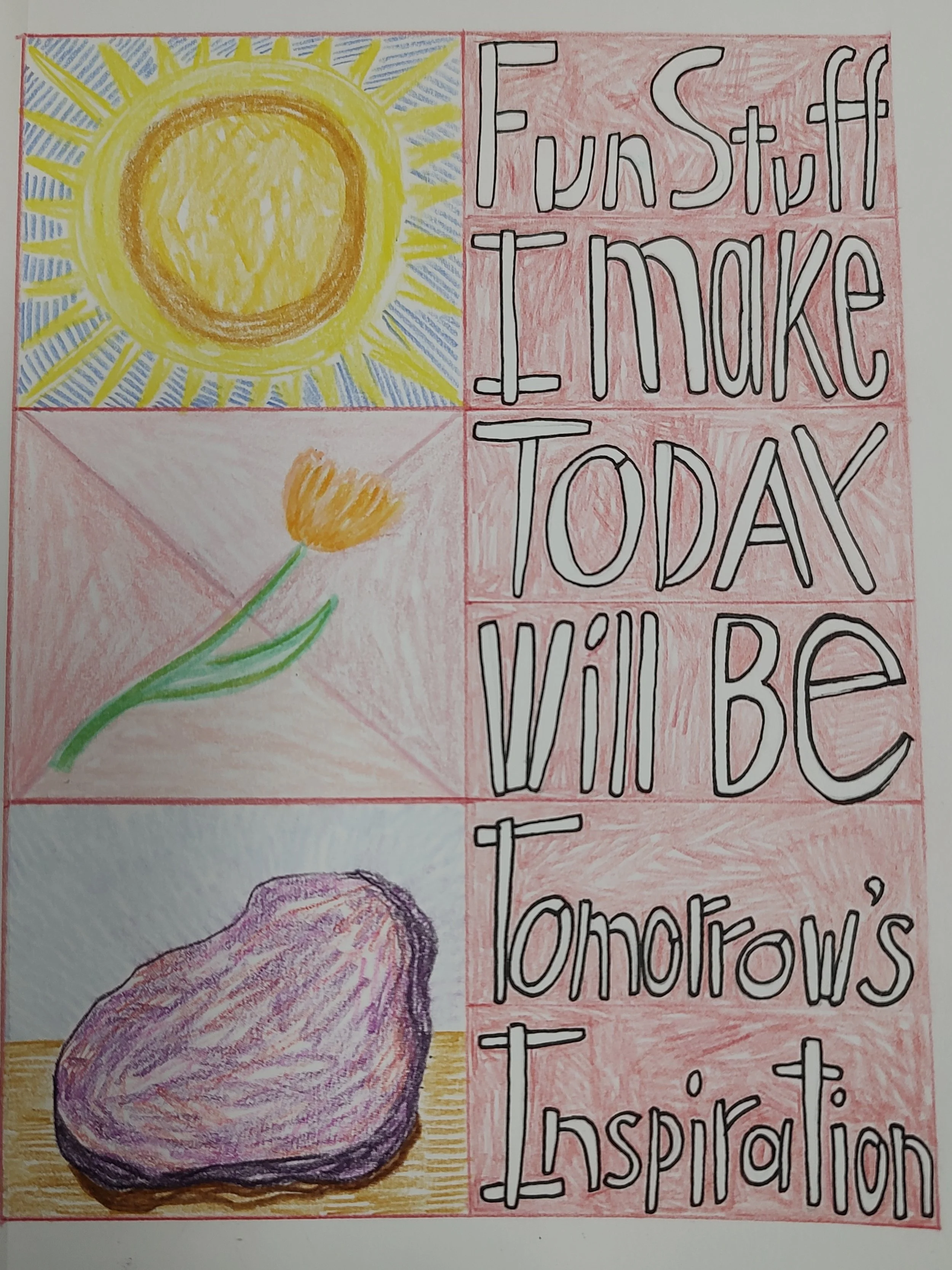 Sketchbook page with my own words in colored pencils