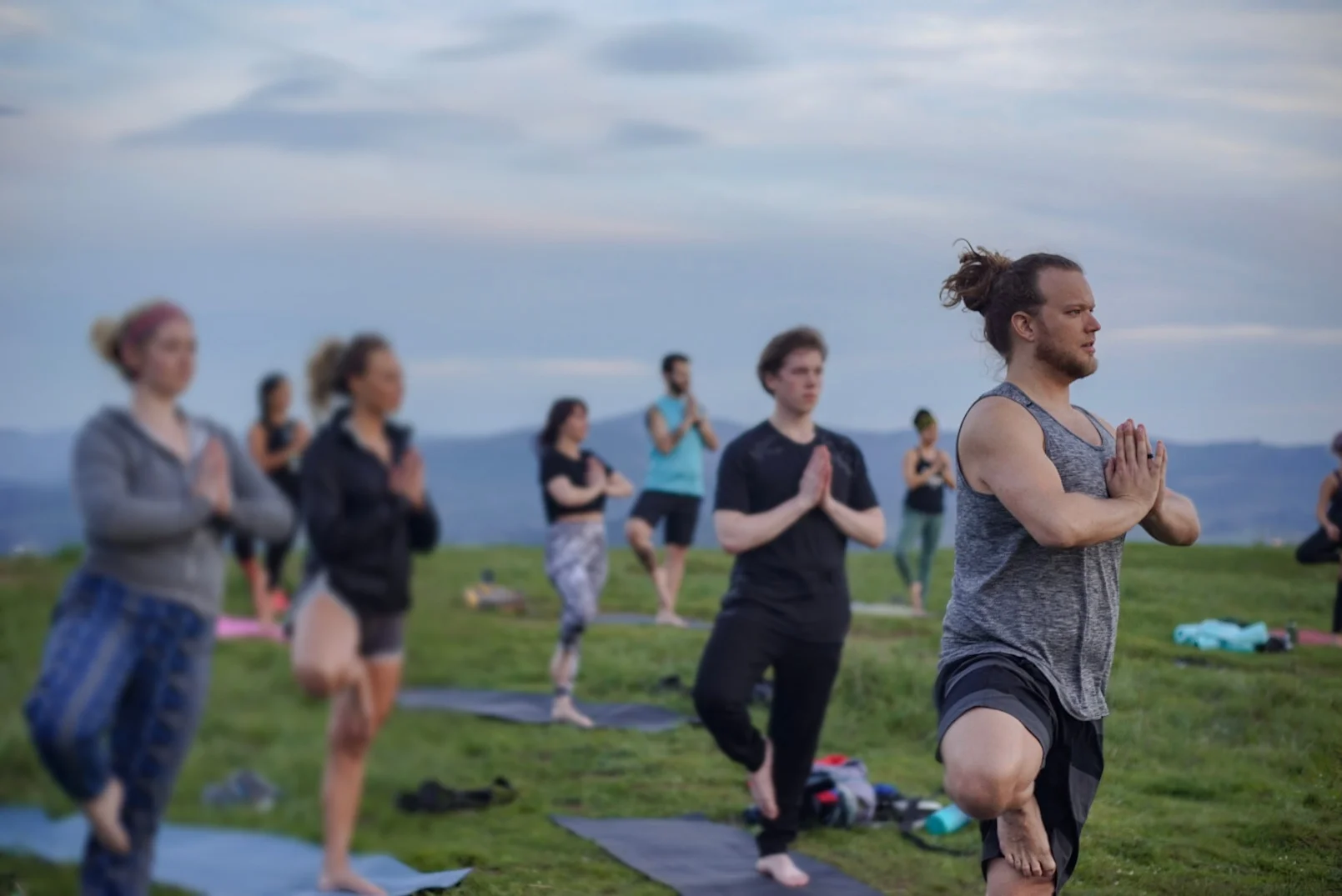 Jonah in a tree pose at a group Yoga Hike which Brittany hosted in Eugene, OR.