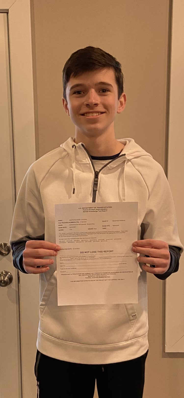 Senior Justin Vaughn Passes FAA Part 107 Test