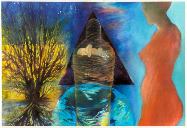 Acrylic and oil paint images reproduced as glicée print on parchment, 2011
