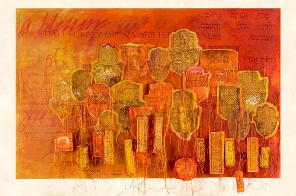 Lithographic inks, xerox transfer, threads on parchment, 2009