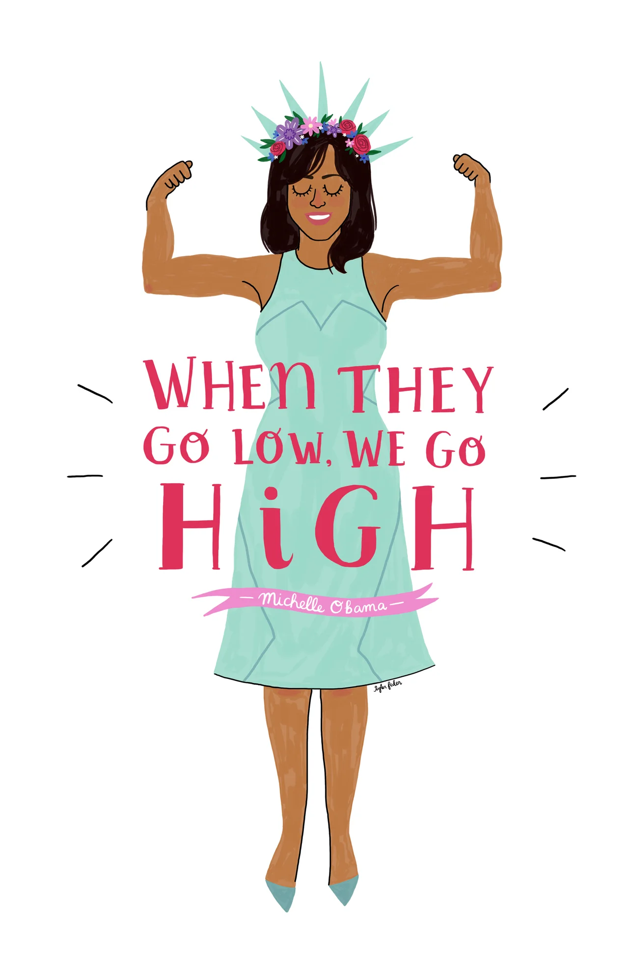 I sell prints of my art at craft fairs, and at my first fair after the 2016 election, a customer saw this Michelle Obama piece and immediately teared up.  Her reaction made me tear up, and then my cool ceramicist boothmate teared up too.  The electi