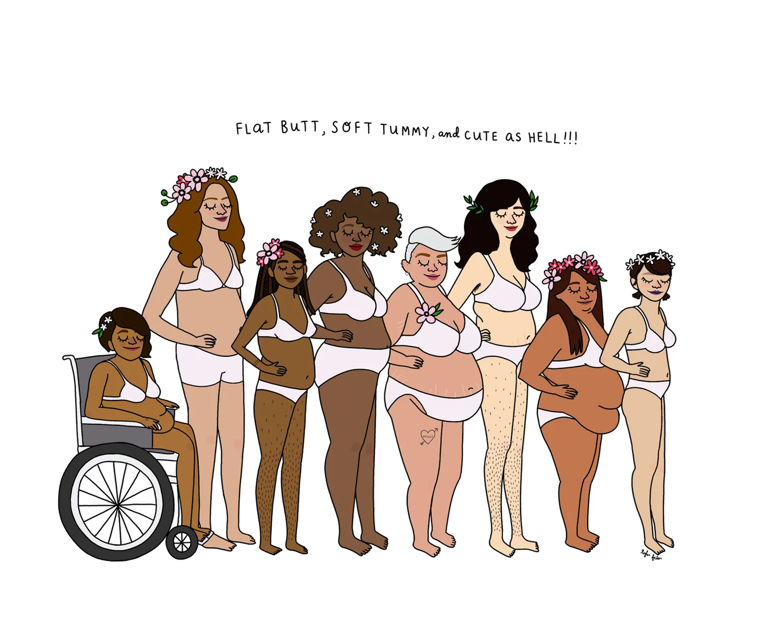  In this illustration, I showed some love to my fellow apple-shaped bodies who often feel left out. I’m the third from the right! :) 