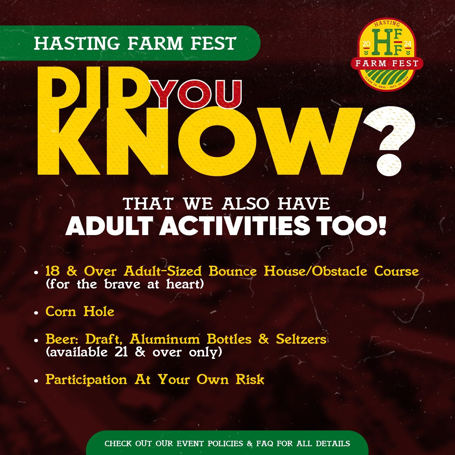 ICYMI! - We've got fun for ALL and we can't wait til the weekend!

HFF tix in our Linktree!

Check out our event policies &amp; FAQ for all details.