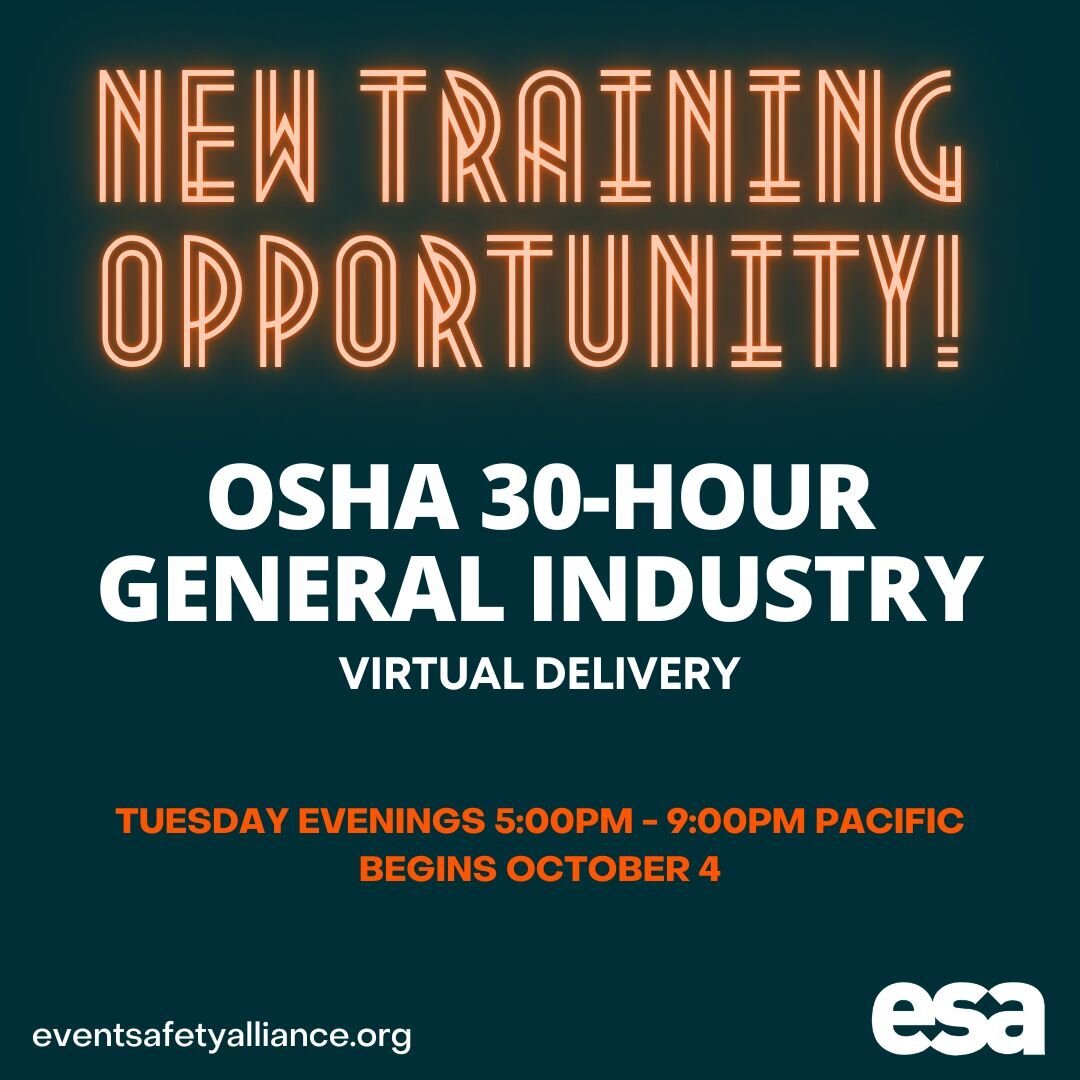 ESA has just added a new virtual OSHA 30-Hour General Industry course to our fall calendar! This online, instructor-led learning opportunity will be delivered via Zoom over 8 weeks, beginning October 4. The course adheres to all OSHA 30 program requi