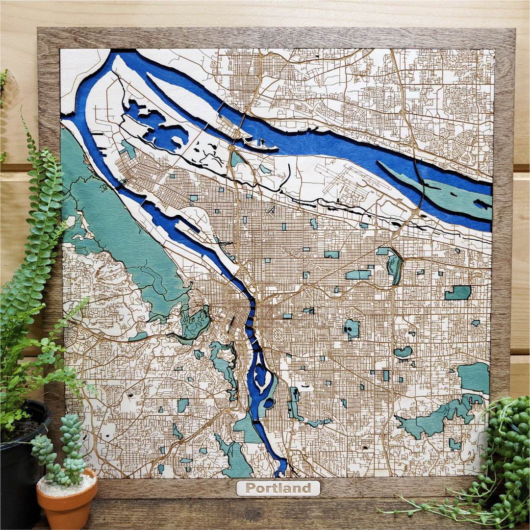 Wooden Map of Portland, Oregon — WoodScape Maps - 3D Wood Maps