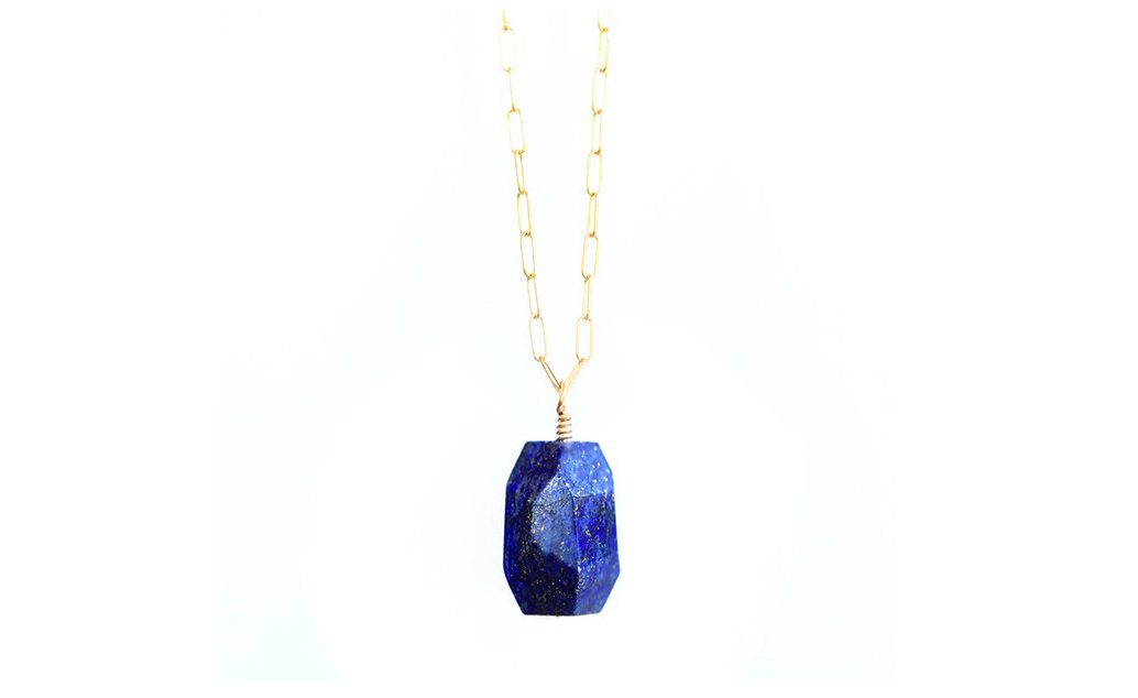 Blue Lapis Lazuli Nugget Stone Necklace with Gold Flecks | 36 inch 14 Karat Gold Fill Adjustable Chain: $195