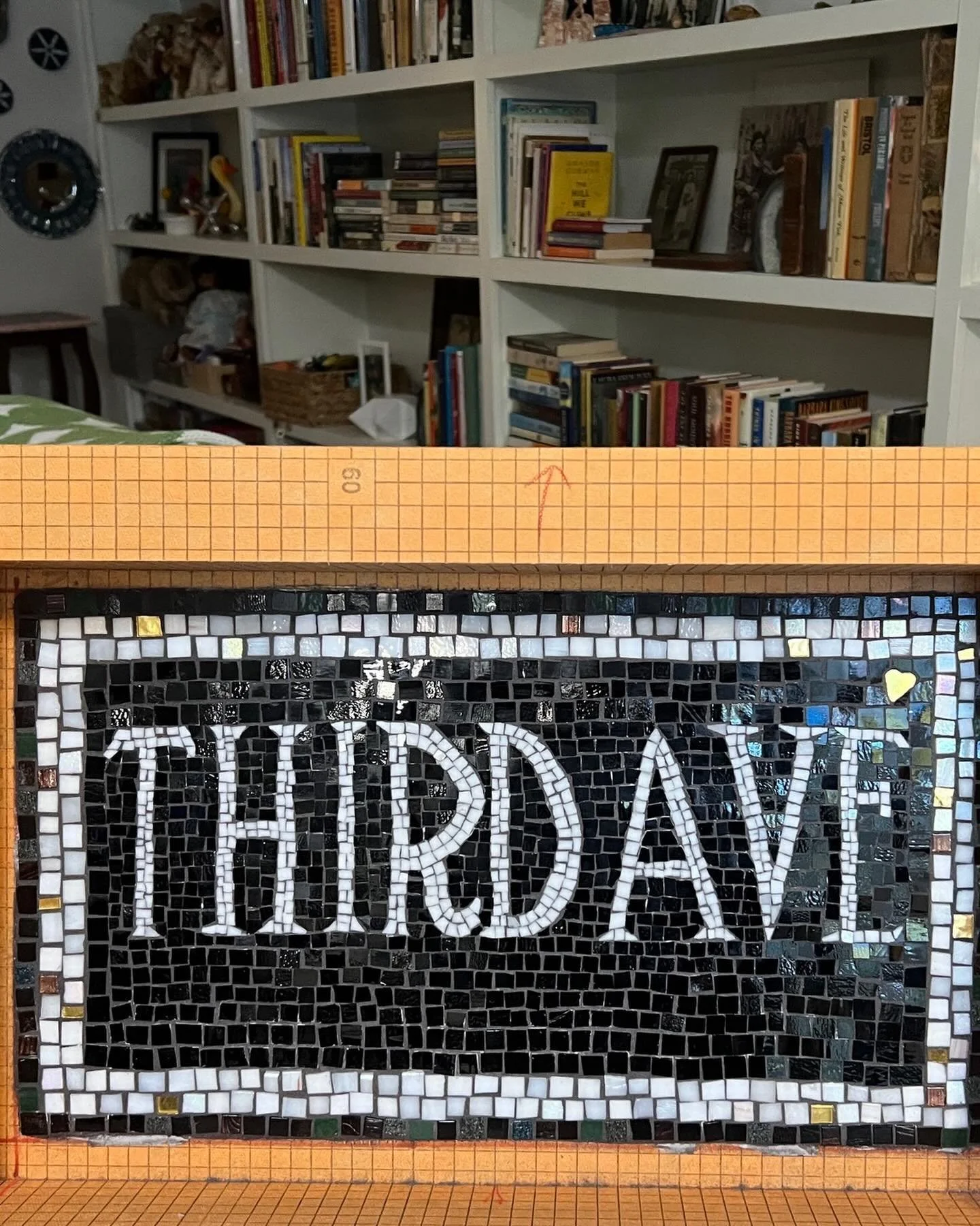 A better crop to show off this fabulous commission of nyc subway sign! #mosaicart #glassmosaic #contemporarymosaic #archetectualmosaic