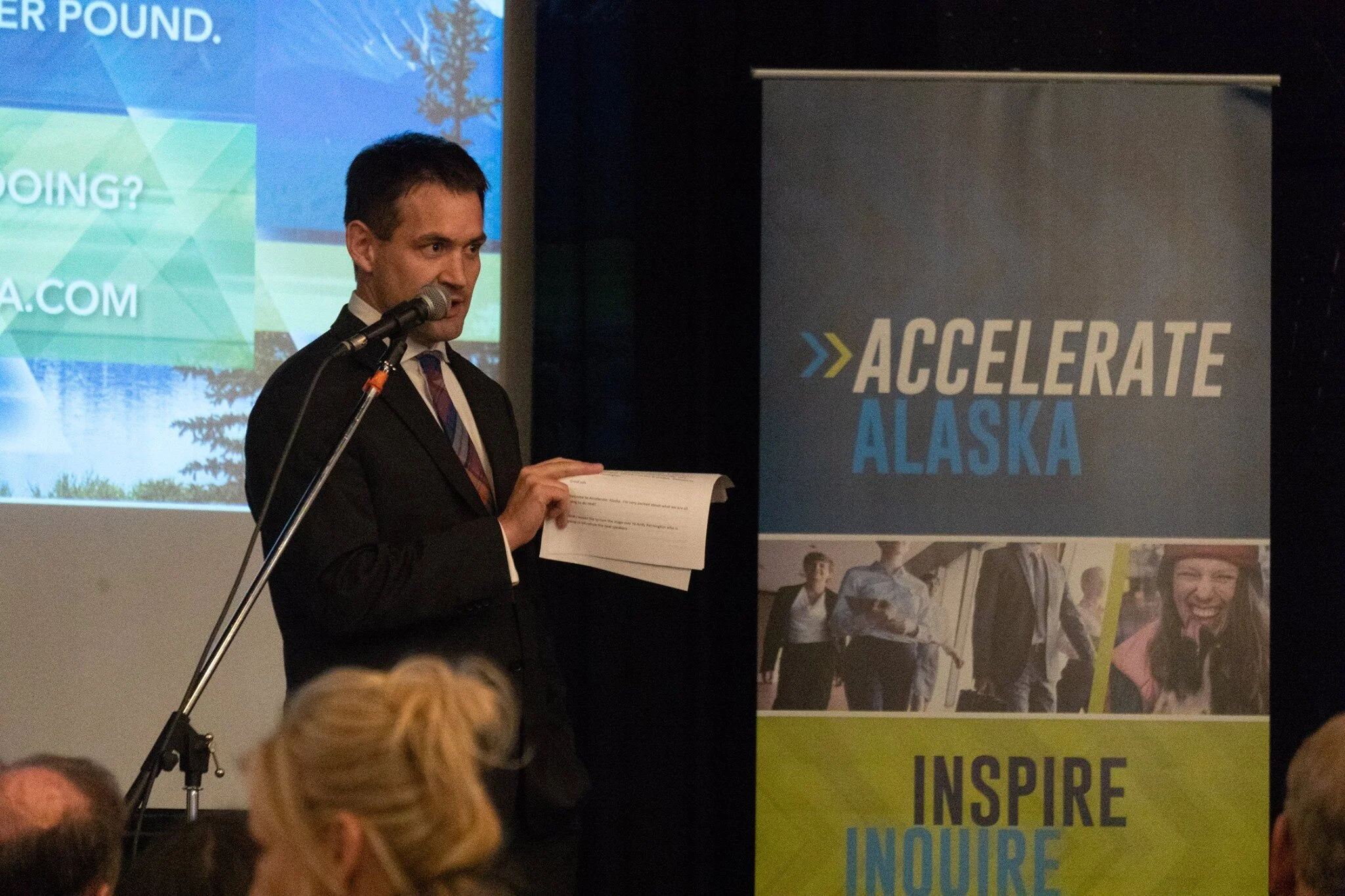 Ross Johnston, founder of Accelerate Alaska, speaking at last year’s conference. (Photo courtesy of Accelerate Alaska).