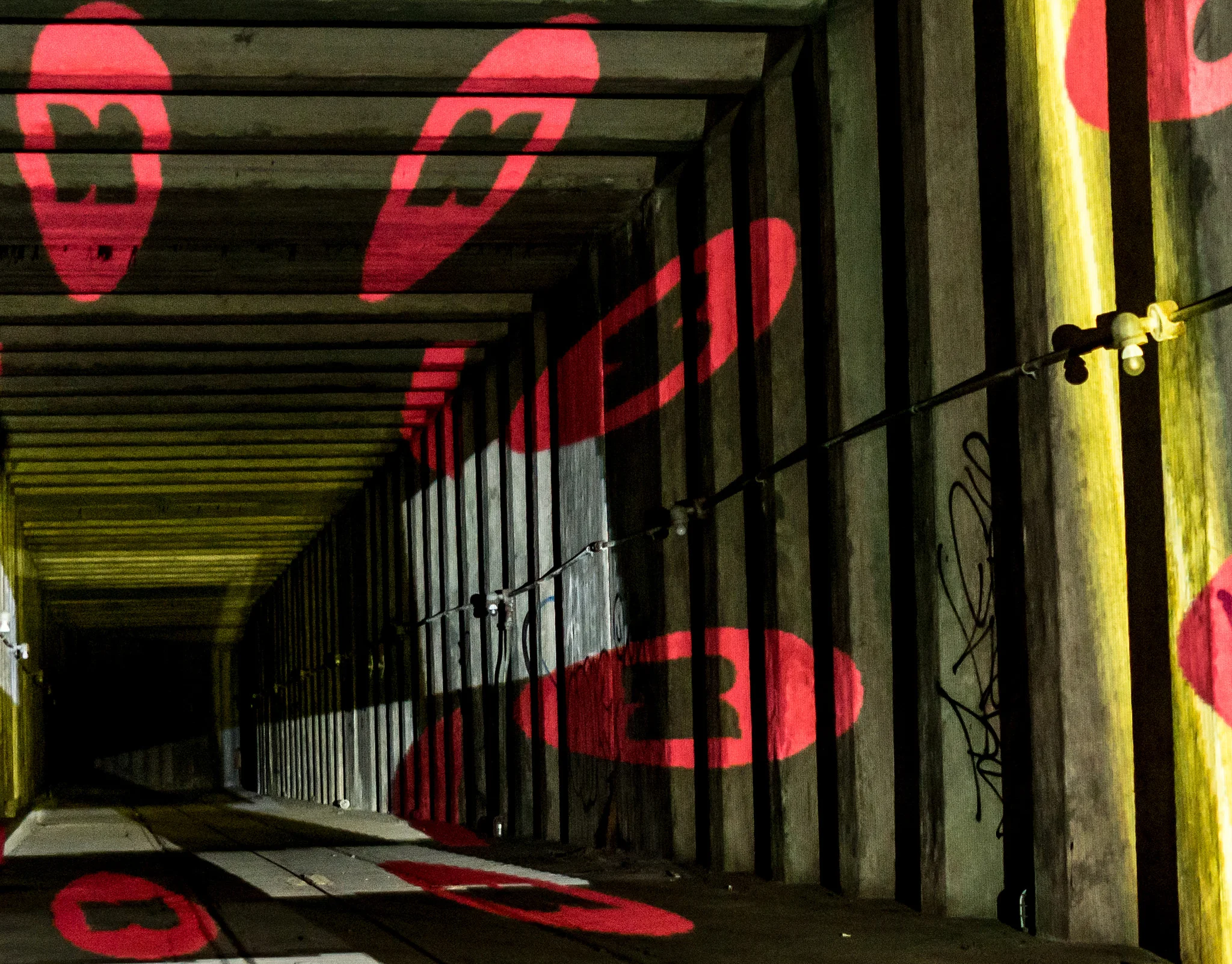 Dynamic video projections down the tunnel, featuring Dupont Underground logos. Photo: Victoria Pickering /CC BY-NC-ND 2.0