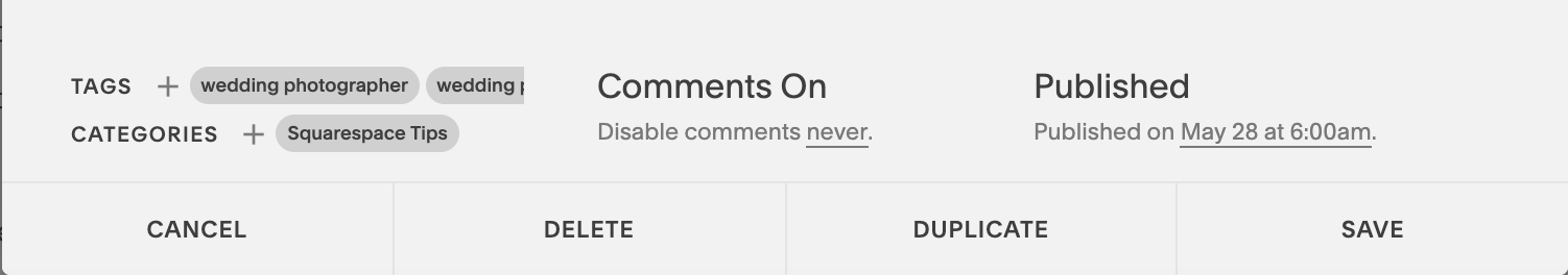 Adding tags and categories to your post in Squarespace