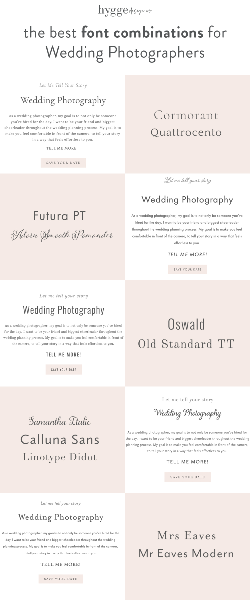 Wedding photographer website font options