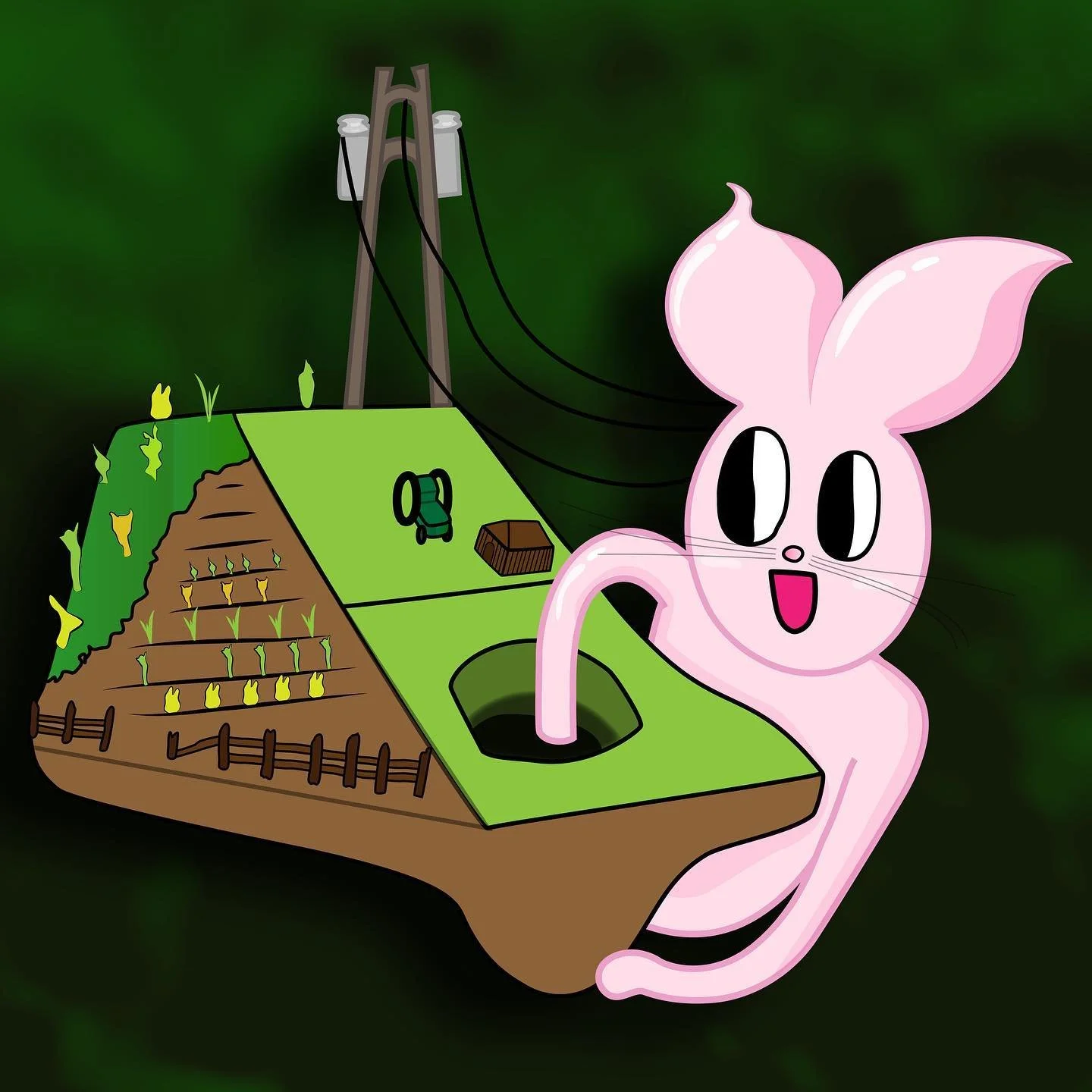 &ldquo;So the Rabbit&rsquo;s doin the pullin?&rdquo; - An old sketch turned into a shiny prismacolored digital dream by Me @anthromex 💗 EL CONEJO HIZO EL HOYO #rabbit #titoism #cute #illustration #badbunny #originalart #graphicdesign #middleamerica 
