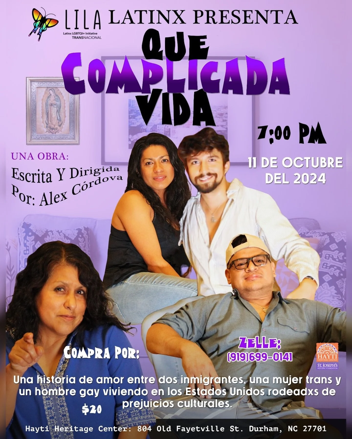 🔊 &iexcl;Por fin ha llegado el momento! Nuestra obra de teatro: Que Complicada Vida - Escrita Y Dirigida por @alexcordova29 y presentada por @lila_latinx se llevar&aacute; a cabo este 11 de Octubre a las 7 PM en el @haytiheritagecenter de Durham, NC