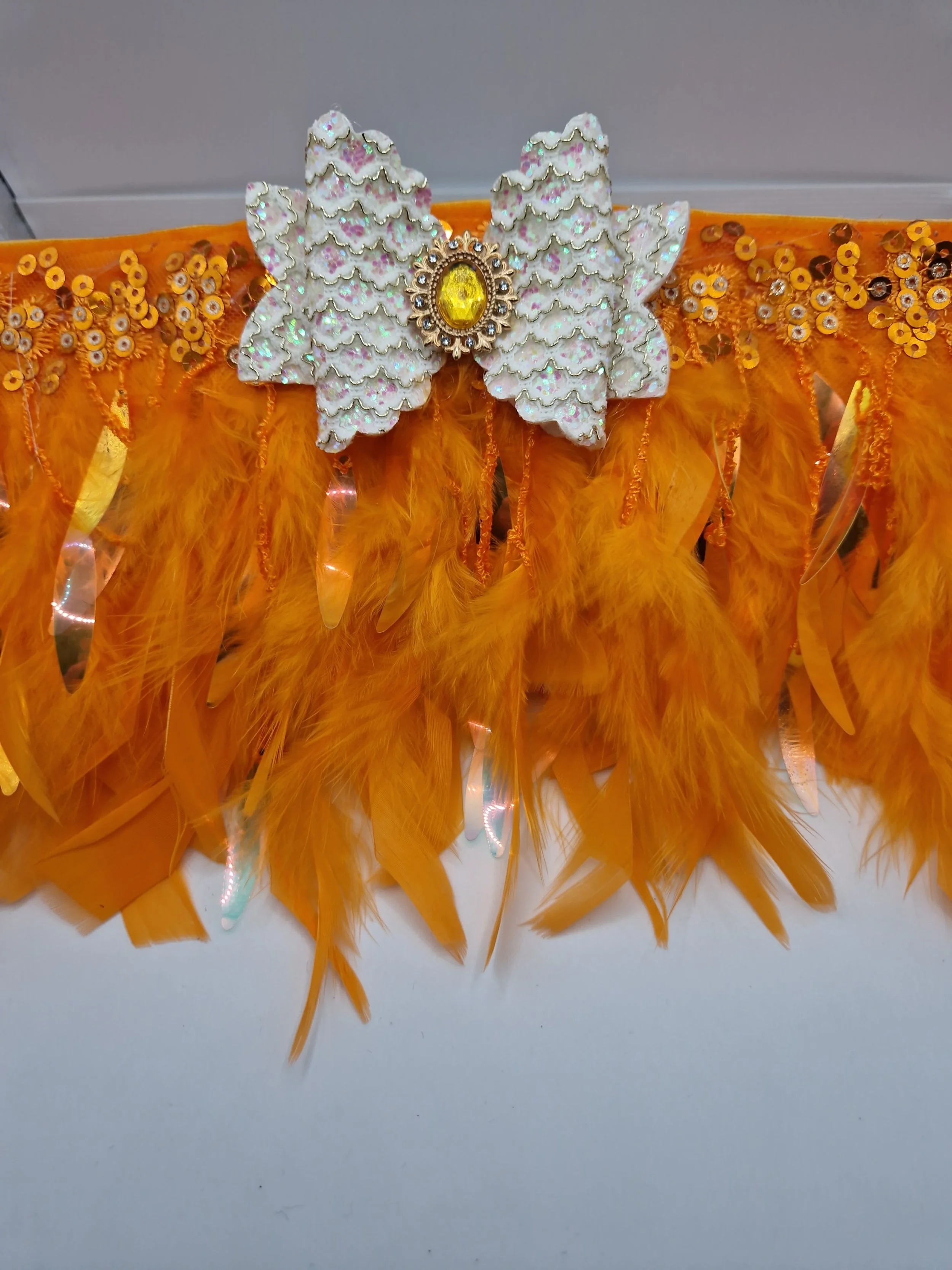 Orange Glam Pup Feather & Sequin Collar Accessory