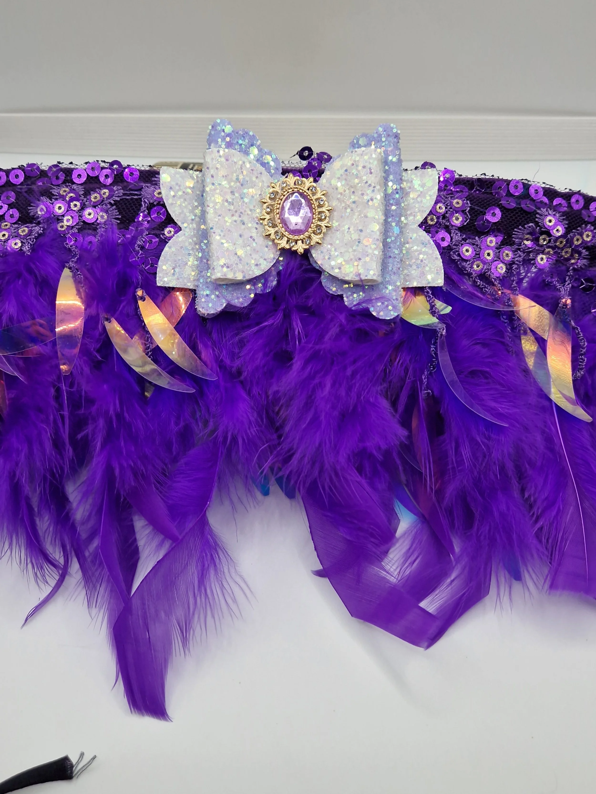 Purple Feather & Jewel Dog Collar Frill