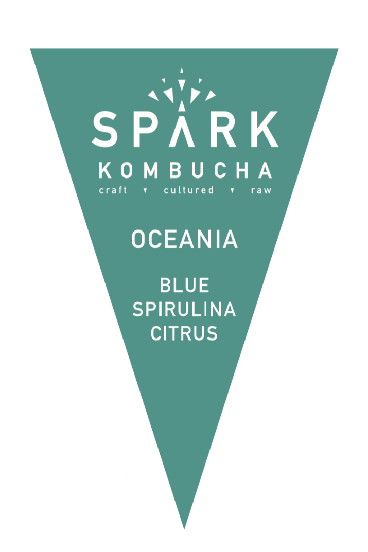 WATER OCEANIA filtered water, organic white tea, organic black tea, organic kombucha culture, organic cane sugar, organic lemon juice, organic lime juice and organic blue spirulina.