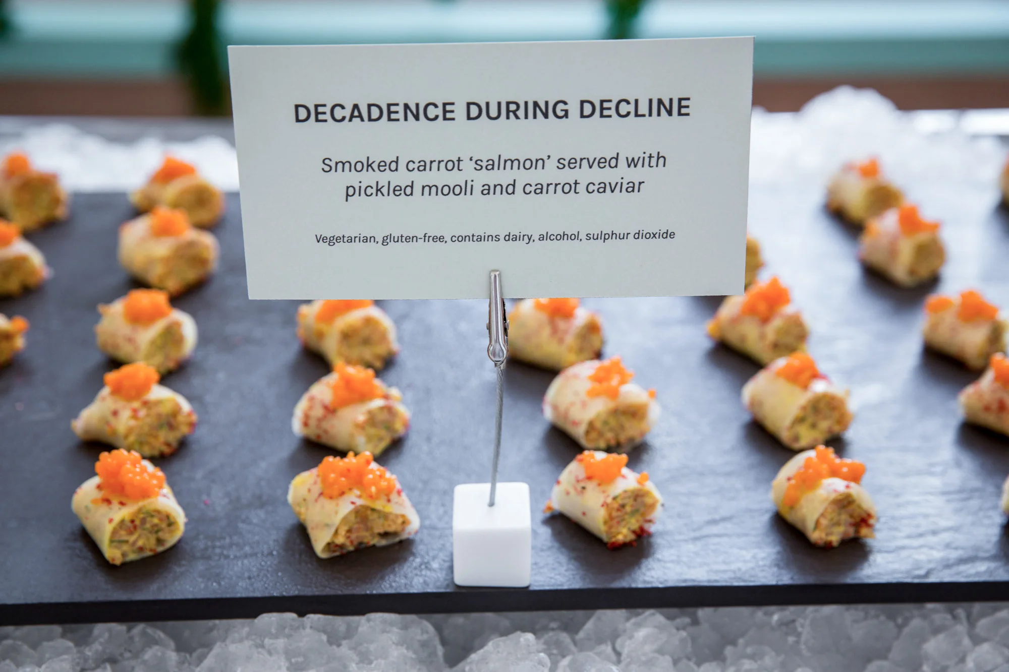 ‘Decadence During Decline’ - Carrot ‘fish’-monger. Four Food Futures, 2018. Creative direction of four food installations for The Center for Genomic Gastronomy in collaboration with V&A and Rocket Food. Photo by Thomas Alexander Photography/V&A.