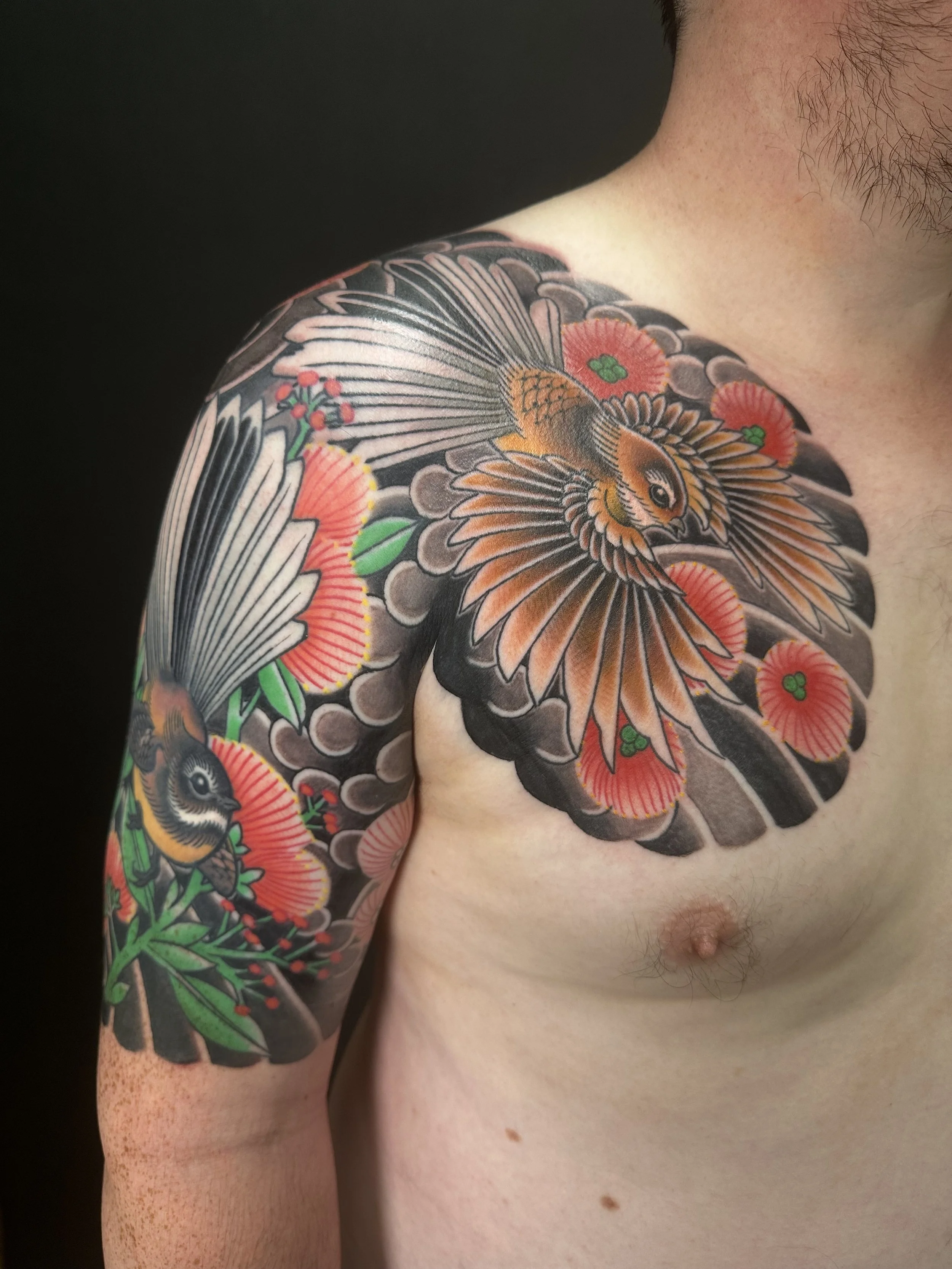 Nz Native bird and flora Tattoo