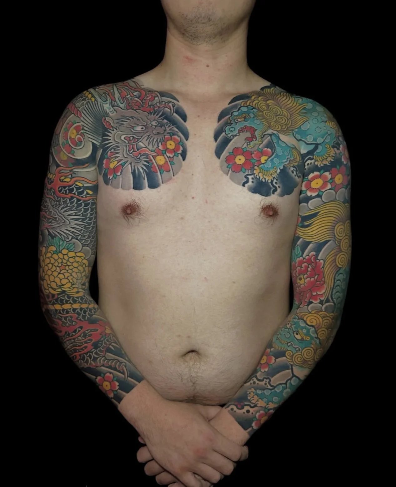 Japanese arm sleeves with dragon and Fu dog