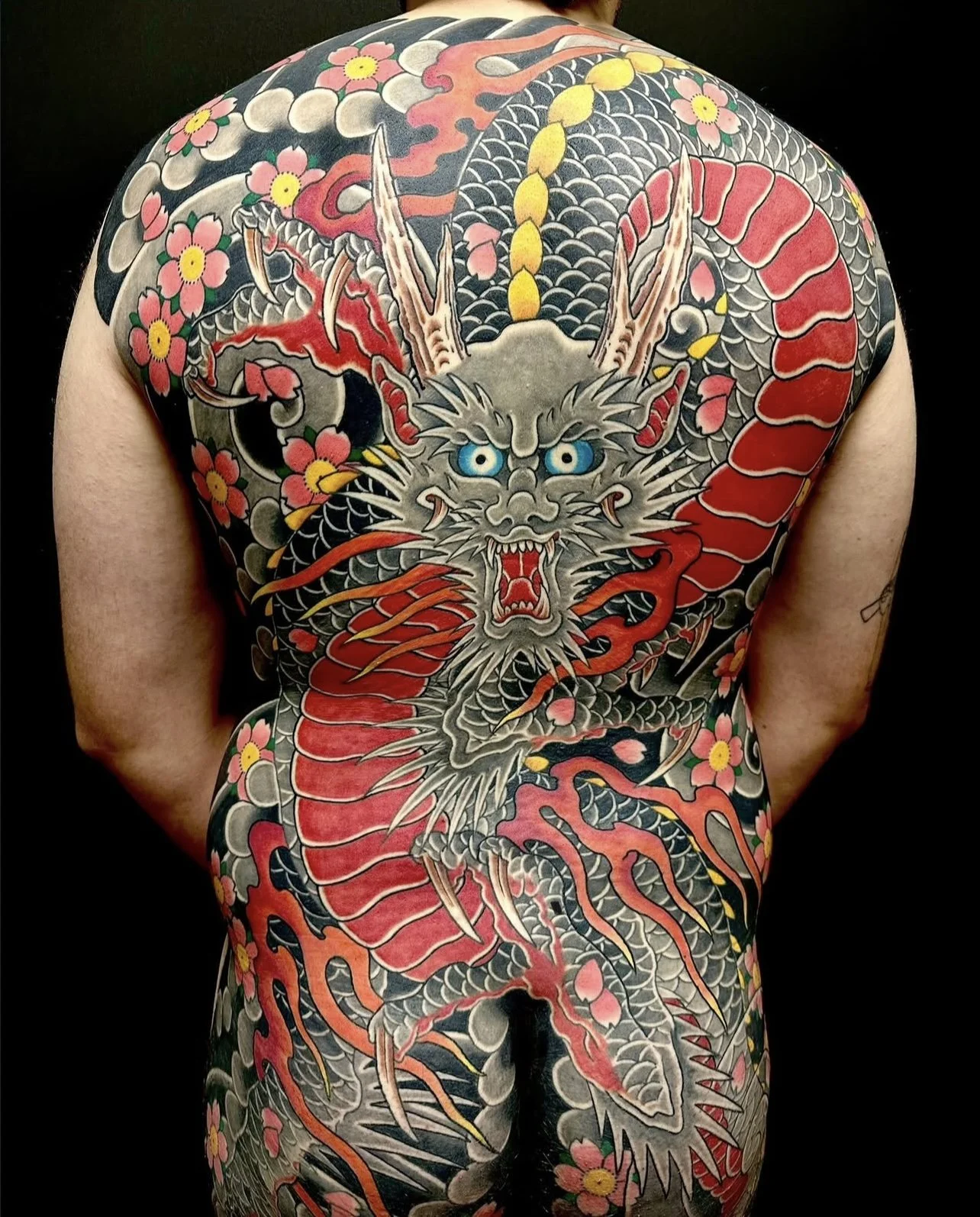 Japanese Back Tattoo with Dragon
