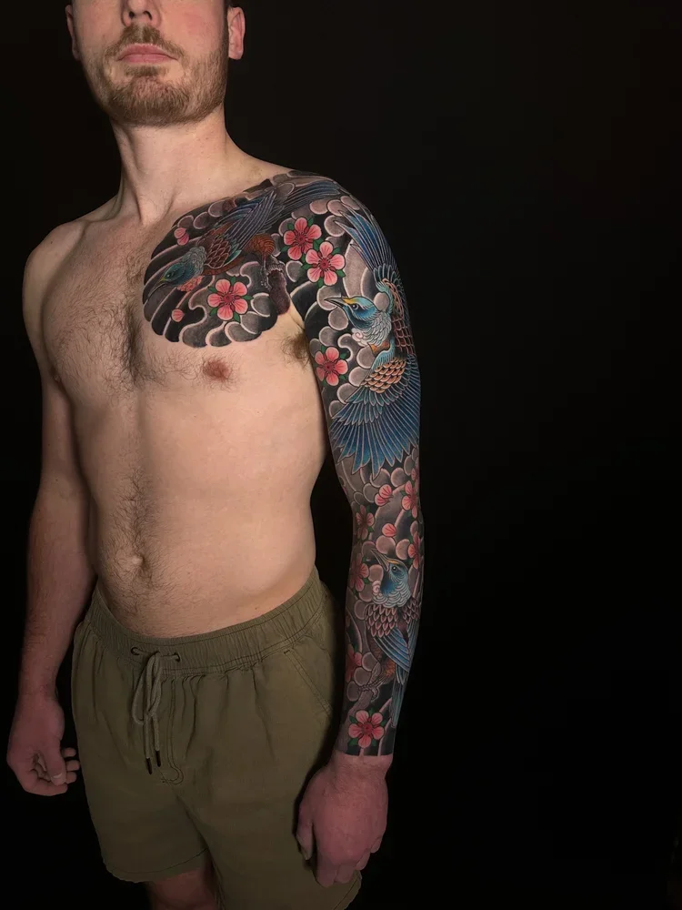 japanese-tui-arm-sleeve-tattoo-auckland-sunset-tattoo-2.webp