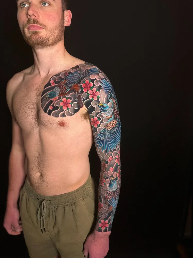 japanese-tui-arm-sleeve-tattoo-auckland-sunset-tattoo.webp