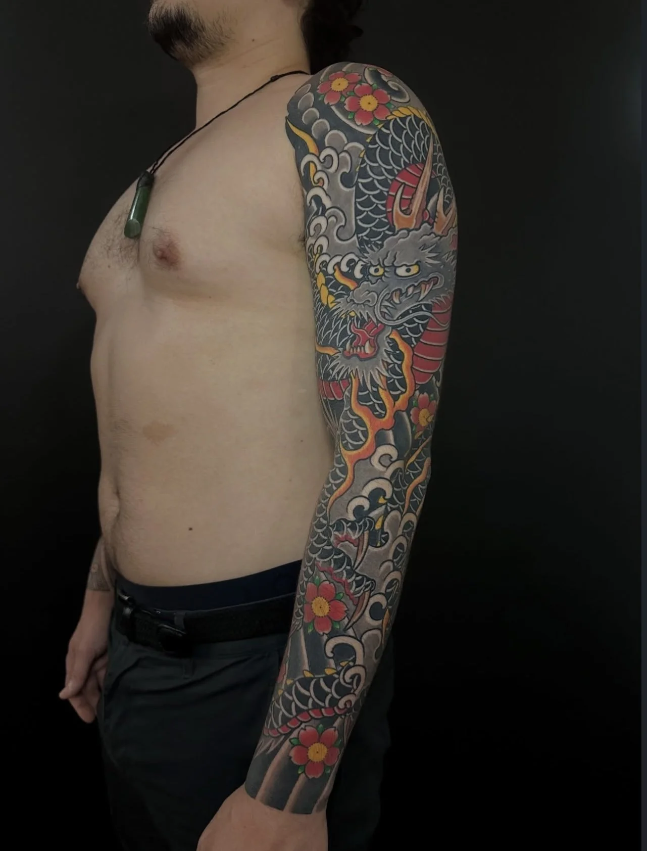 Japanese Dragon Arm Sleeve Tattoo by TomTom at Sunset Tattoo in Auckland, New Zealand