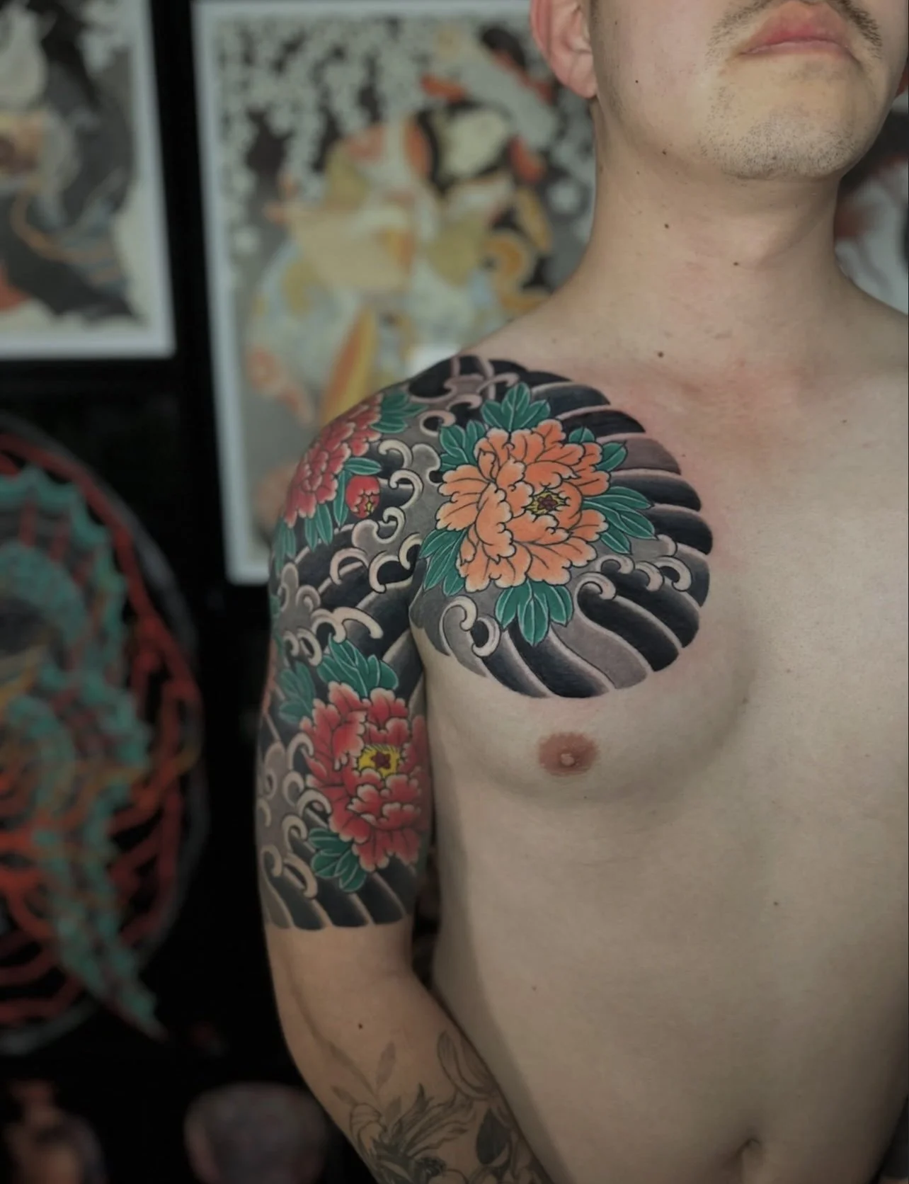 Japanese Peony Arm Sleeve Tattoo by TomTom at Sunset Tattoo in Auckland, New Zealand