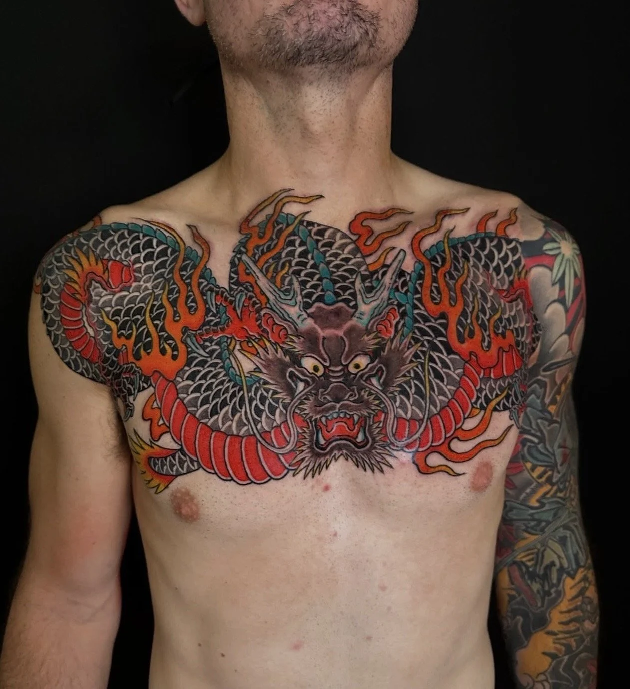 Japanese Dragon Chest Tattoo