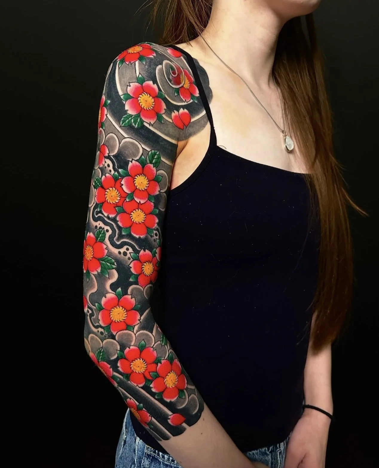 Japanese Sakura Arm Sleeve Tattoo by TomTom at Sunset Tattoo in Auckland, New Zealand