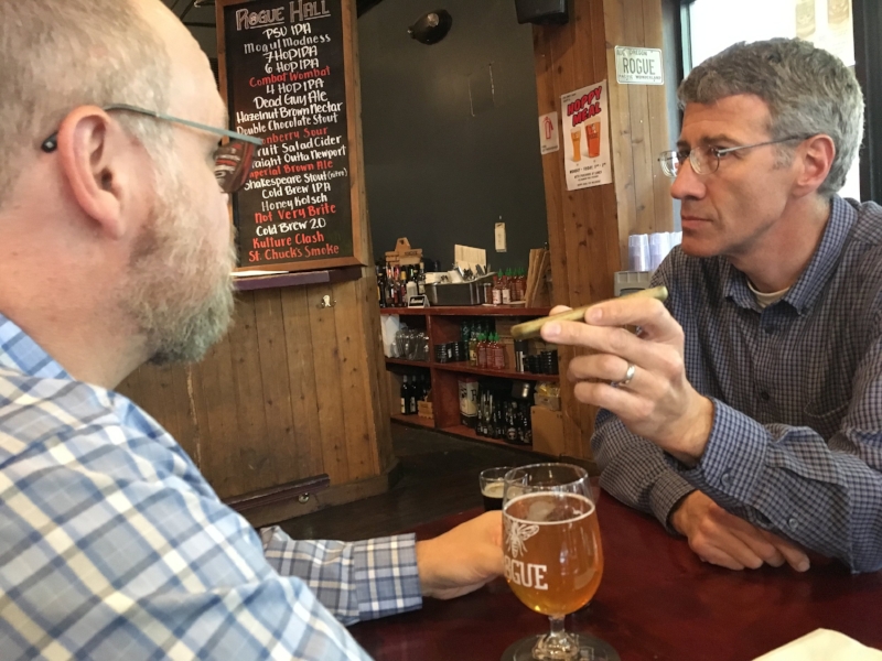 Glenn looks surprised as Bob gives him the evil eye as they work on new material should the creators of Portlandia decide to return for another season....oh and they differ somewhat dramatically on their opinions of the beers presented before them by the fine folks at Rogue Hall. Photo by Michelle DeWeese Crim