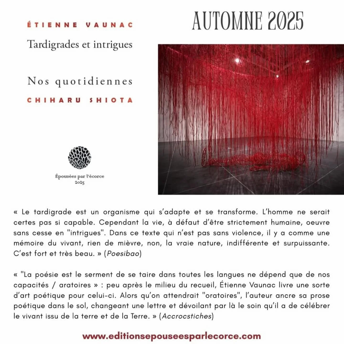 I am happy to share the publication Tardigrades and Intrigues, a collection of intense poems by &Eacute;tienne Vaunac that explores our journey on Earth. In dialogue with his poems, I have contributed images from my installations created between 2019