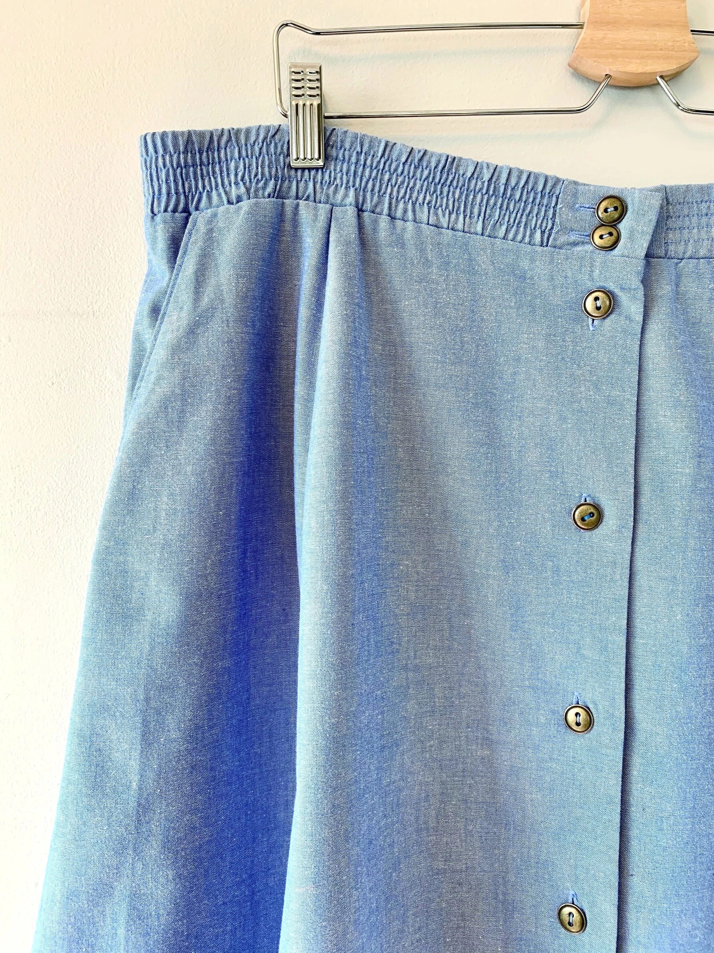 button front chambray skirt