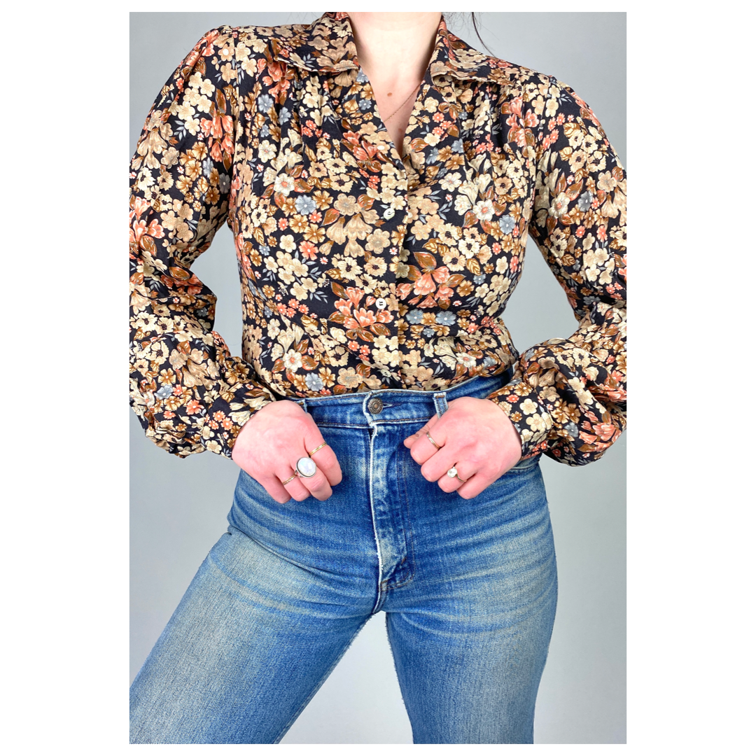 Floral Button Up Vintage Blouse