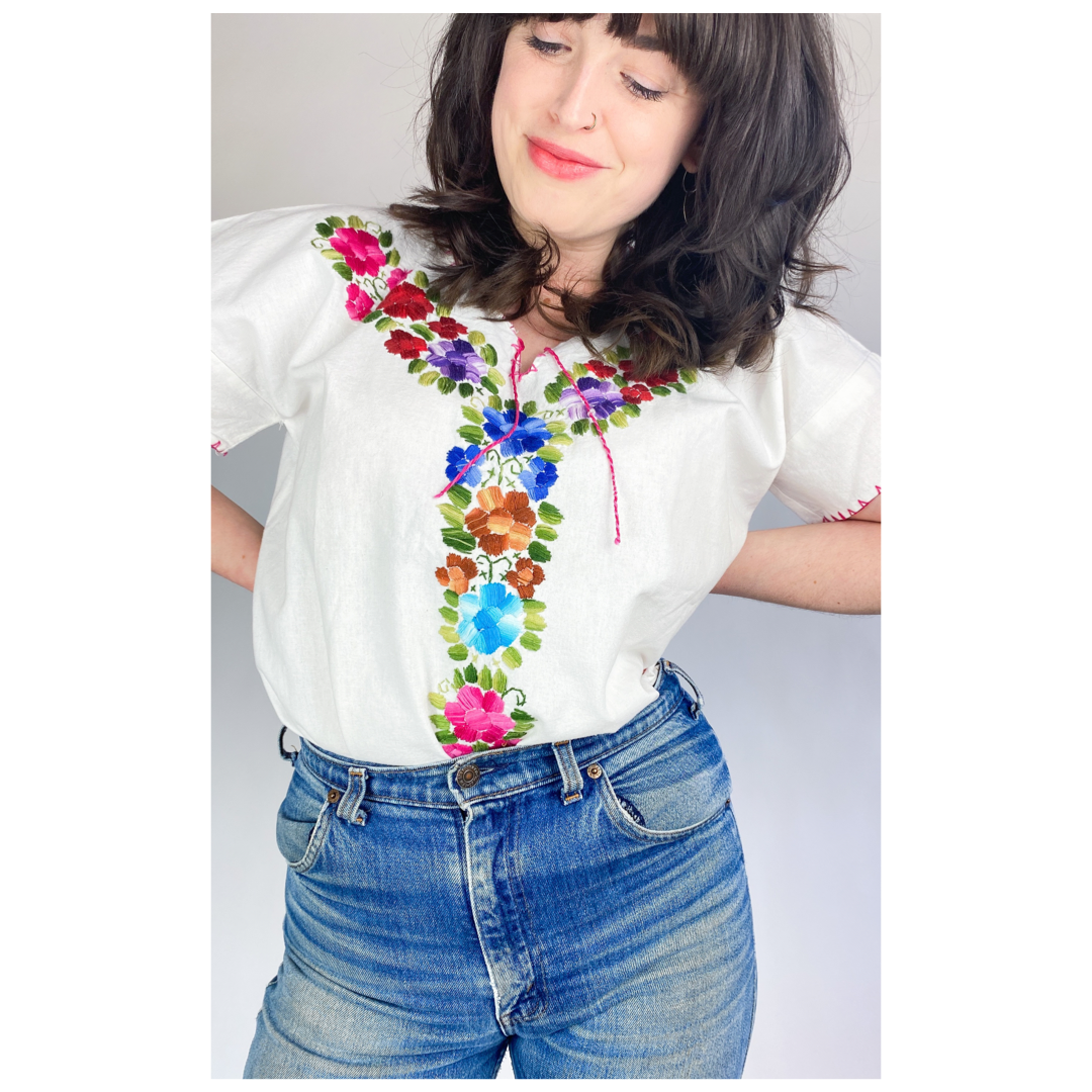 Vintage Embroidered Florist Blouse