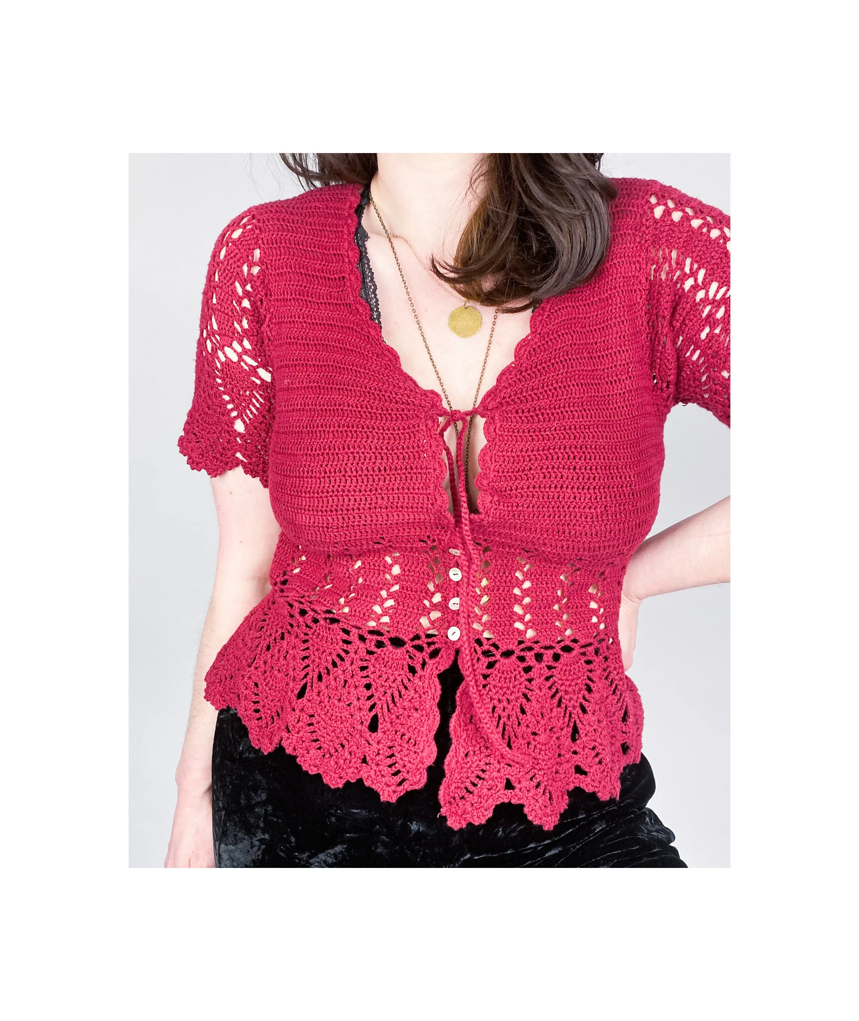 Raspberry Crochet Vintage Cardigan