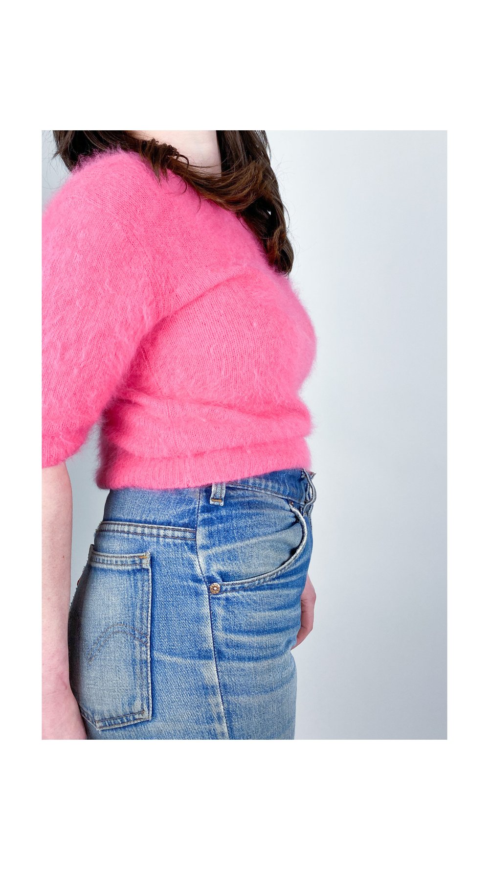 pink angora sweater