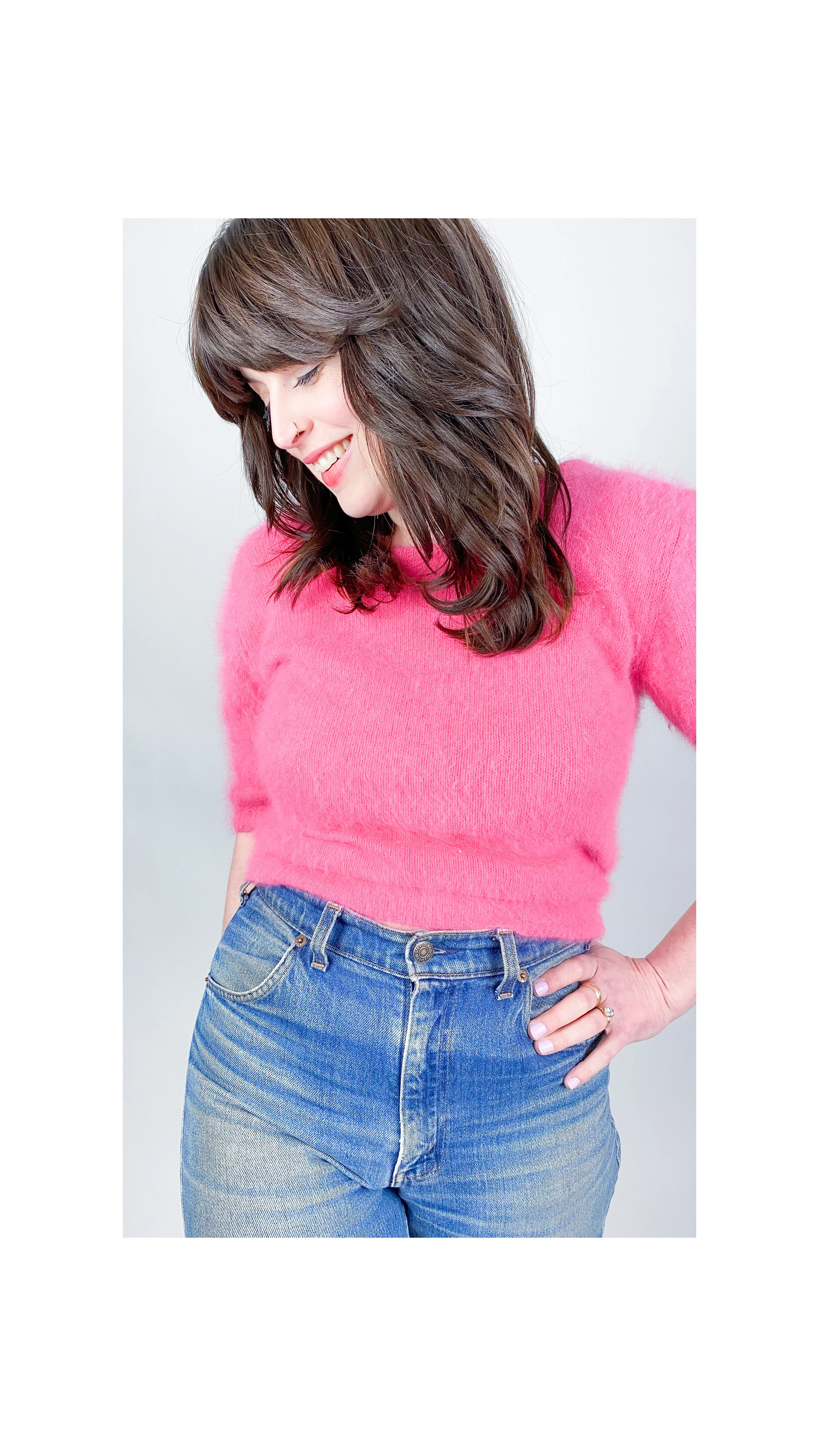 Vintage Cropped Pink Angora Sweater