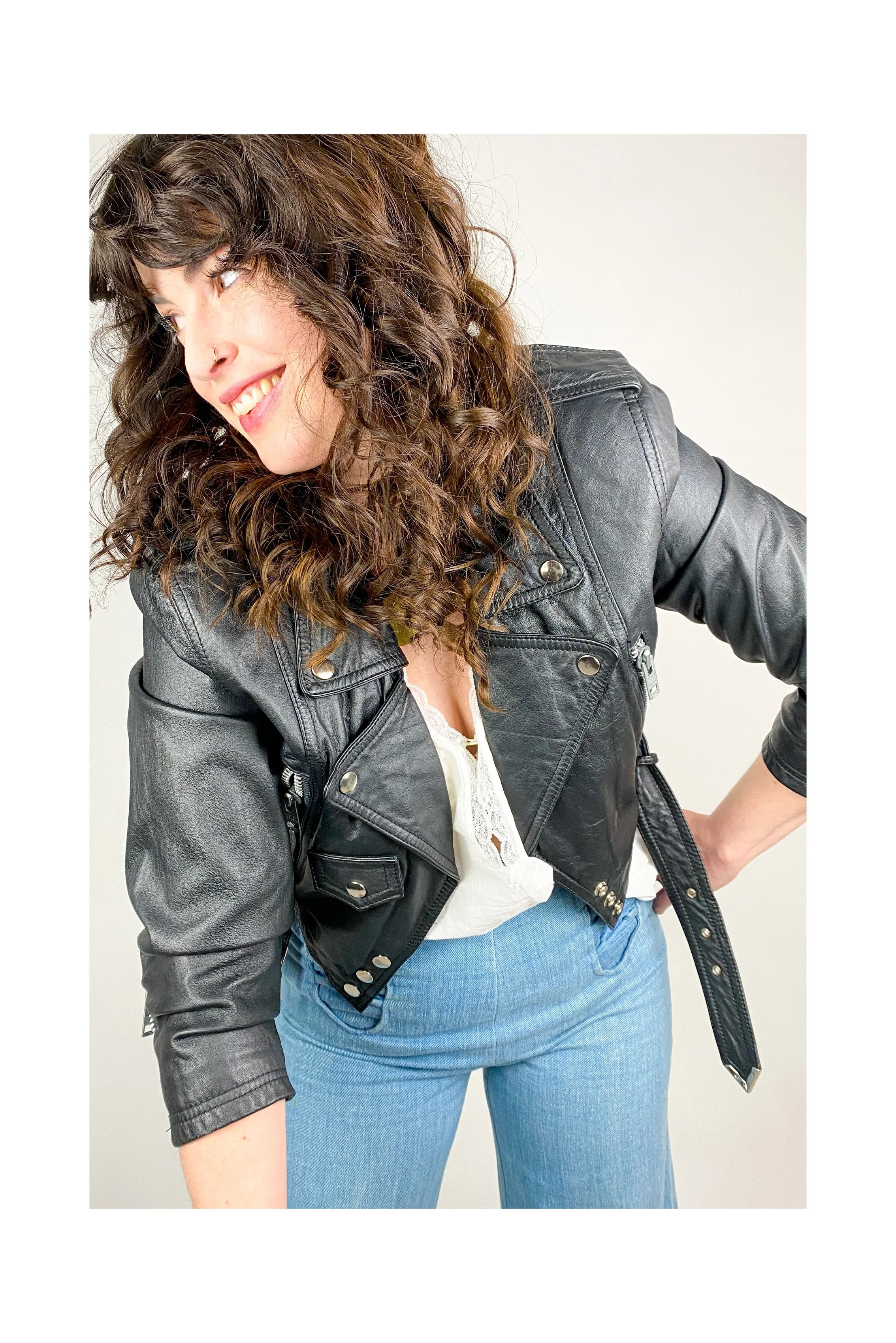 Cropped Vintage Leather Moto Jacket