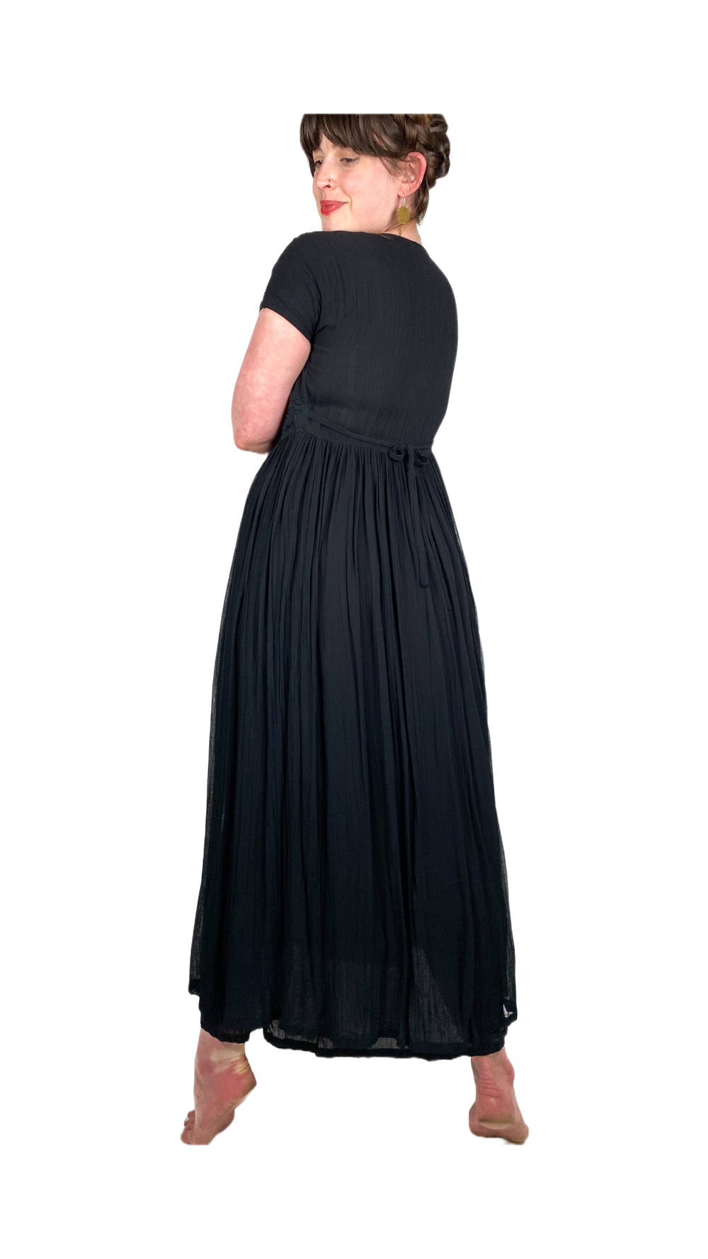 navy blue dress for baby girl VTG 90s Lace-Up Sides Tie-Back Floral Rayon Midi Button-Up Dress M-L Grunge  Era