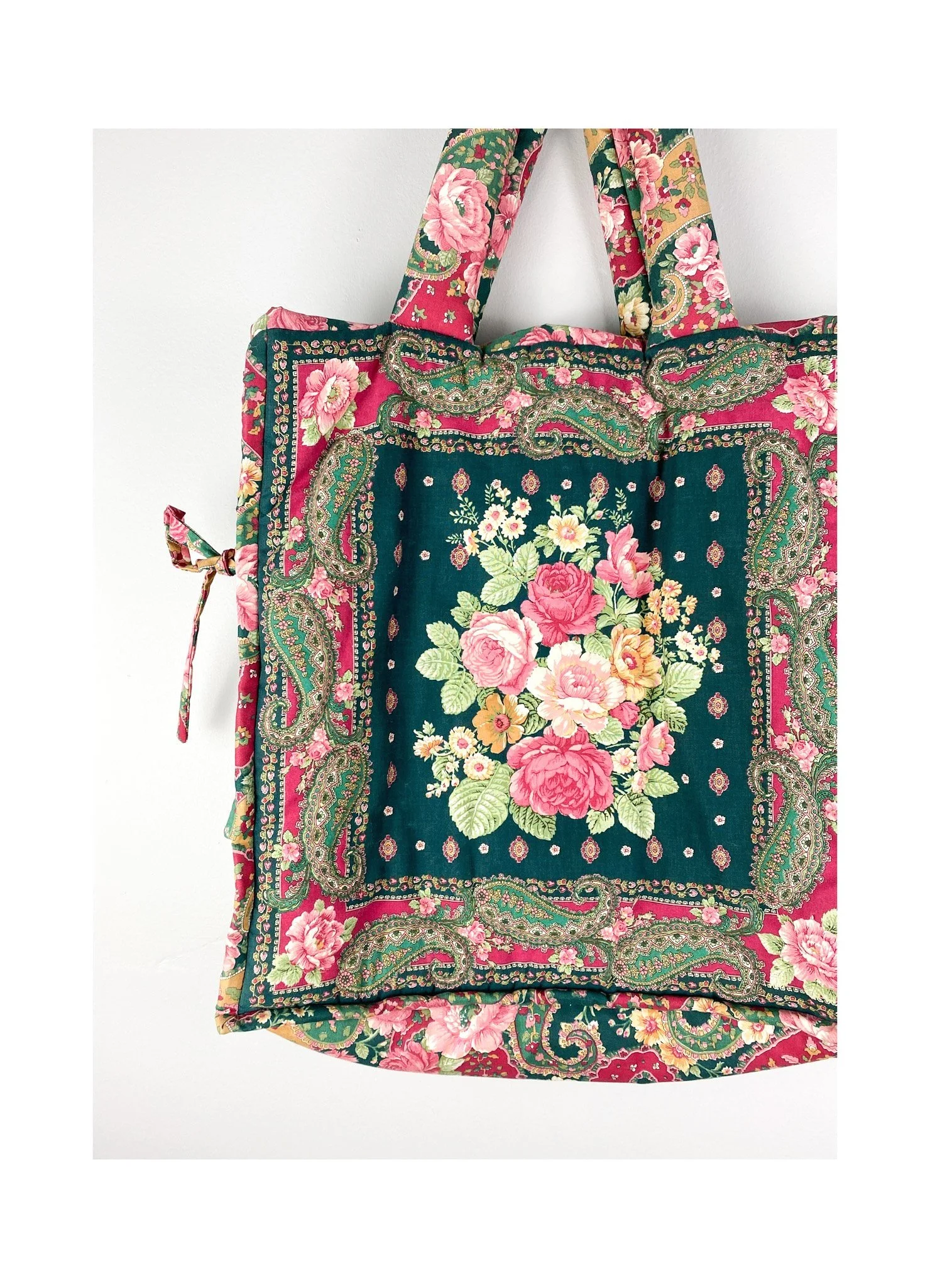 Vintage Quilted Floral Tote Bag