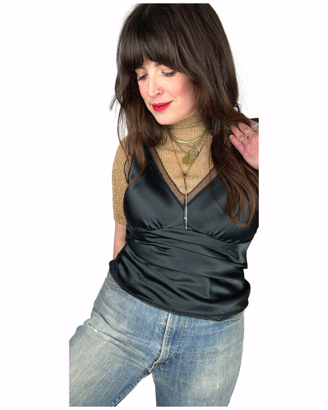 90s Style Black Satin Camisole