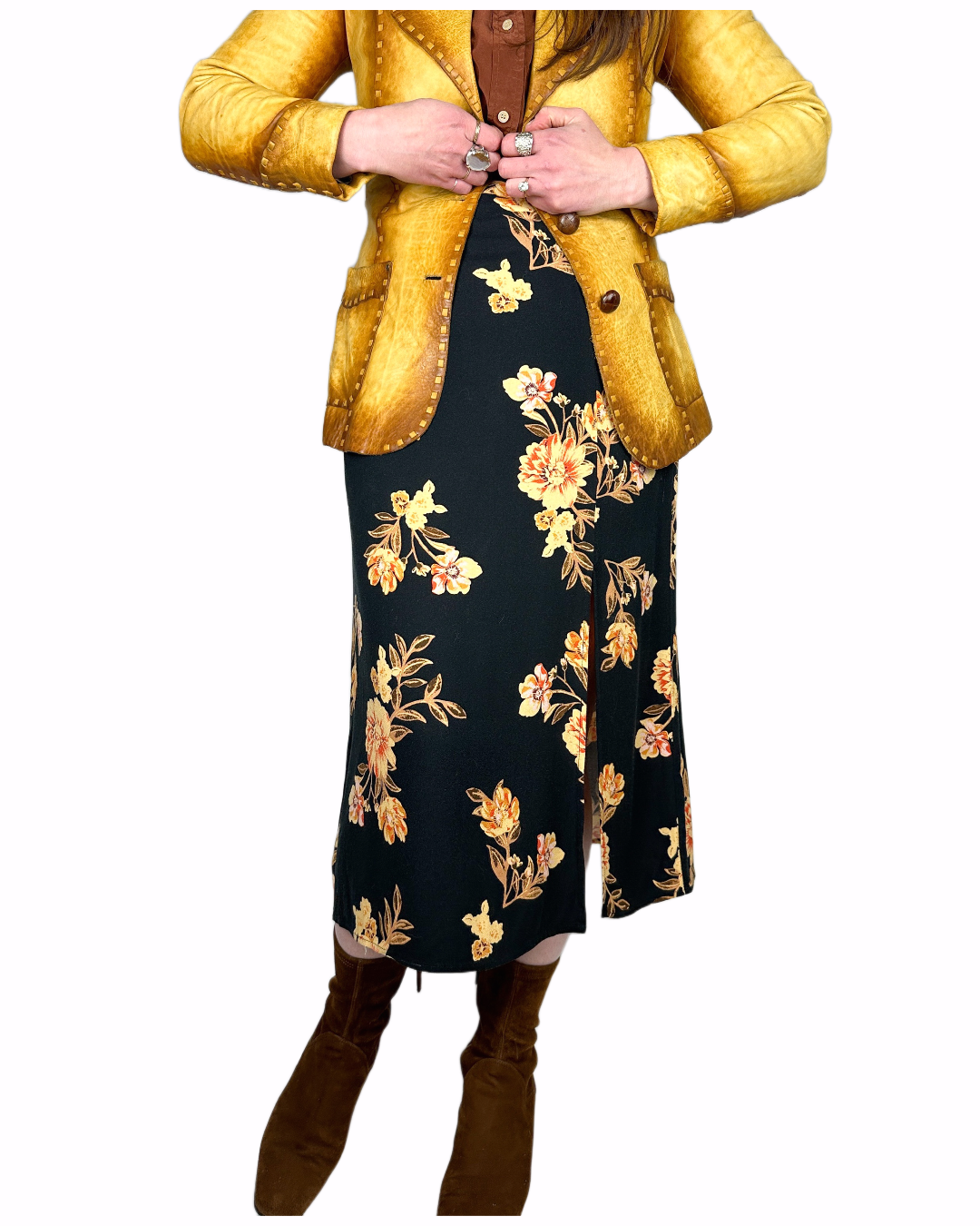 Floral Contrast Midi Skirt