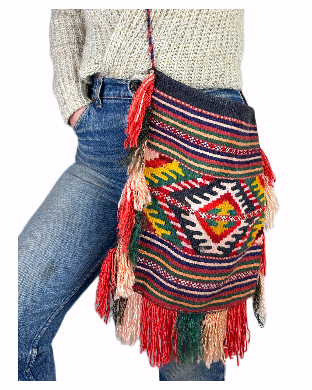 Vintage Woven Jute Rainbow Crossbody